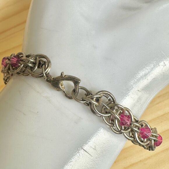 Pink beaded  Chainmaille Bracelet - Picture 4 of 9